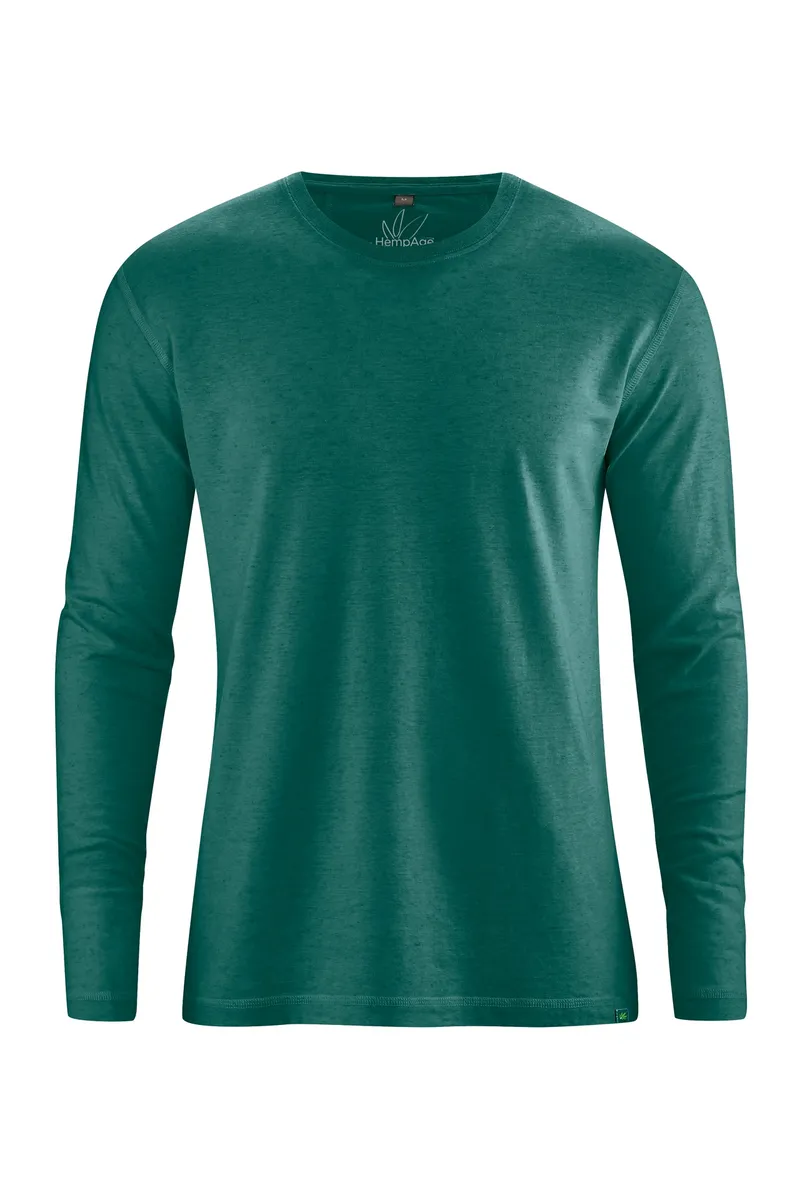 HempAge Hempage Herren vegan Langarmshirt Basic Fichtengrün, Grün, – Produktbild 1 von 2