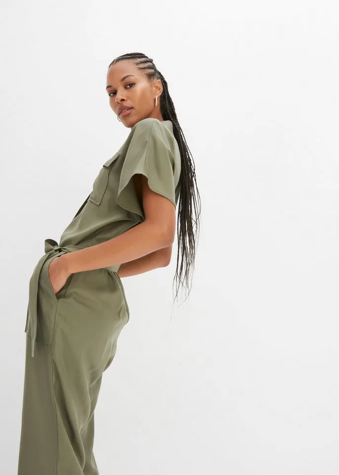 bonprix Jumpsuit aus Lyocell, mit Hemdblusenkragen, Grün, – Produktbild 3 von 5