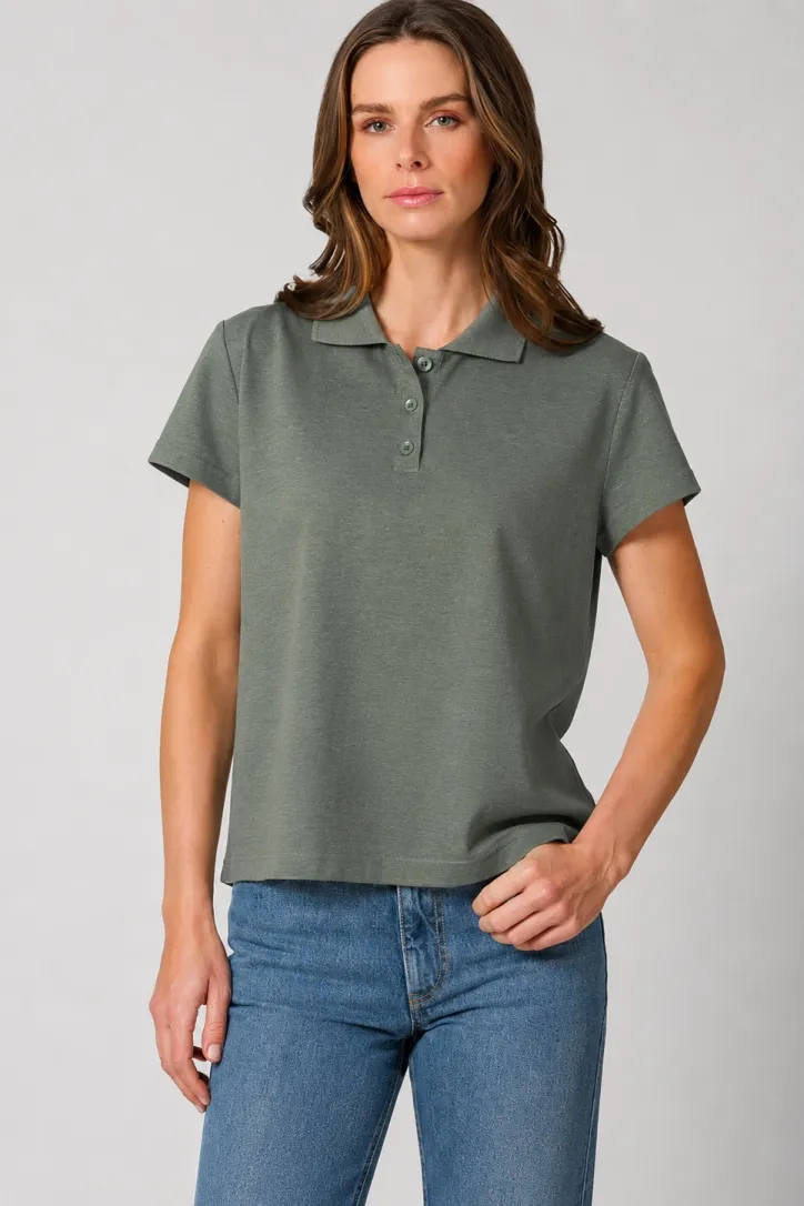 HempAge Hempage Damen vegan Polohemd Moosgrün, Grün, – Produktbild 2 von 2