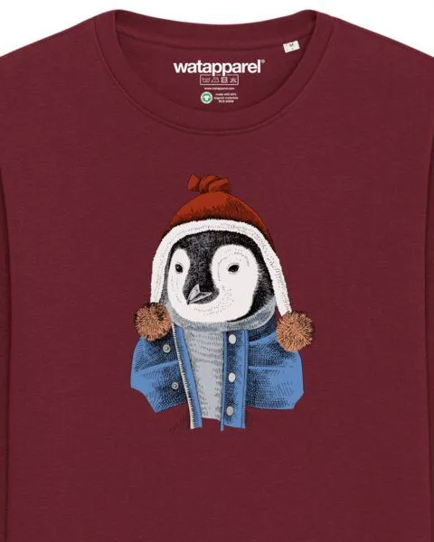 watapparel watapparel Sweatshirt Unisex Pinguin, Burgundy, – Produktbild 3 von 4