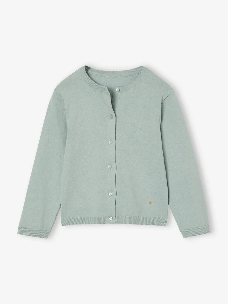 Vertbaudet Mädchen Strickjacke mit Glitzerherz BASIC, Graublau, – Produktbild 2 von 3