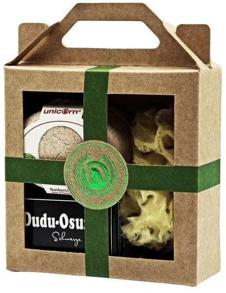 Spa Vivent Spa Vivent Geschenkset Seifendose aus Flüssigholz, Dudu Osun Seife, Naturschwamm, Grün, – Produktbild 2 von 4