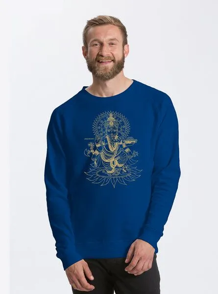Peaces.bio - handbedruckte Biomode Peaces.bio - handbedruckte Biomode Bio Herren-Sweatshirt Ganesha, Königsblau, – Produktbild 1 von 2