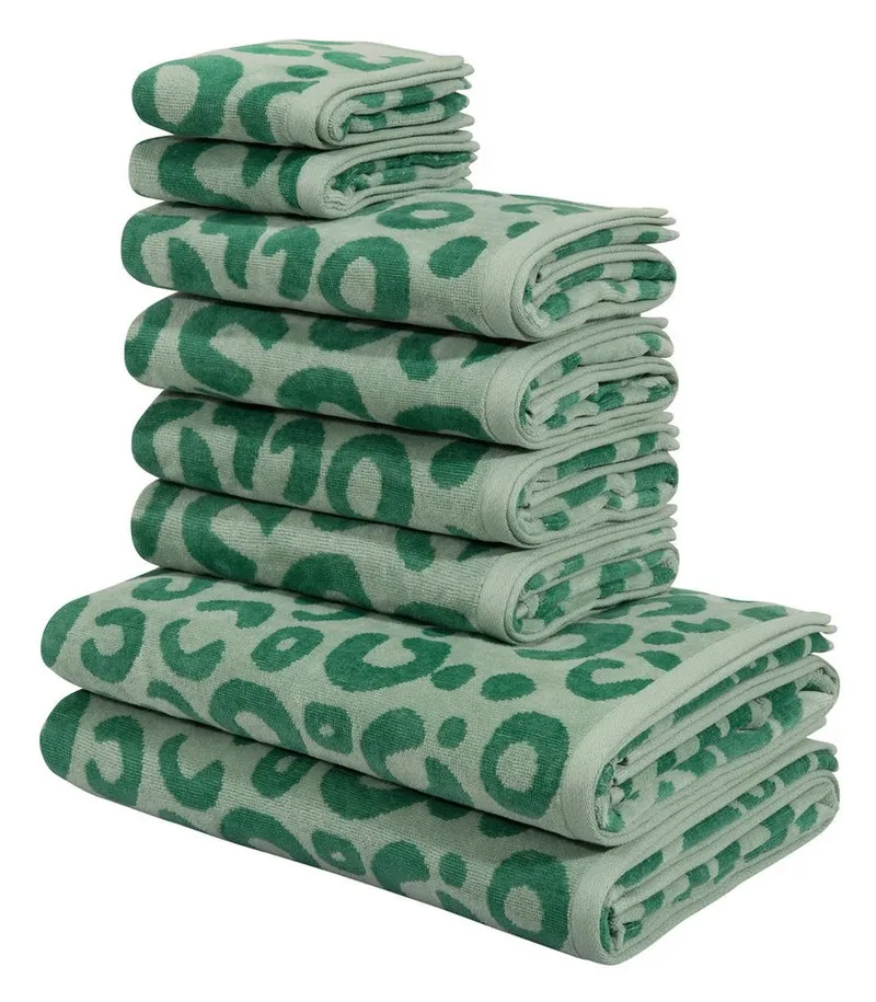 OTTO home Handtuch Set Anna Leopardenmuster, 8-tlg Handtuch-Set, 100% Baumwolle, Frottiervelours (Set, 8-St), Duschtücher, Handtücher und Gästetücher, weich, Grün, – Produktbild 2 von 5