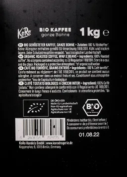 KoRo Bio Kaffee Crema ganze Bohne 1 kg – Produktbild 1 von 1