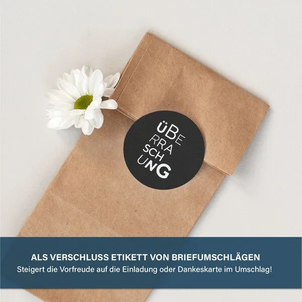 Fines Papeterie Fines Papeterie 50 schwarze Sticker Überraschung Geschenkaufkleber 4cm rund Naturpapier – Produktbild 2 von 4
