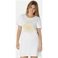Peaces.bio - handbedruckte Biomode Peaces.bio - handbedruckte Biomode Longshirt Rose Damen, Weiss, – Produktbild 1 von 1