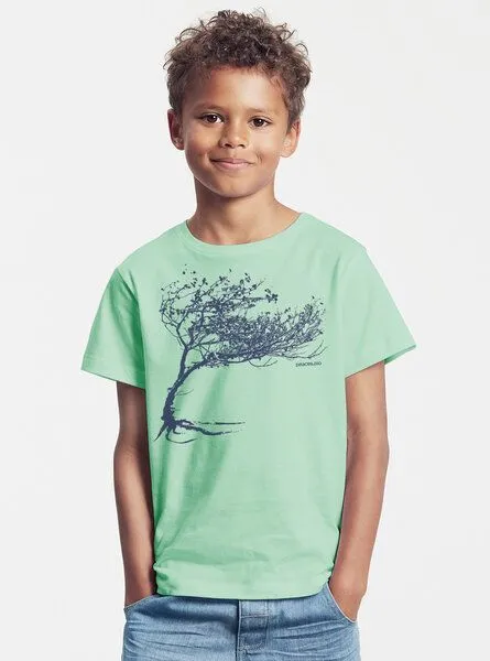 Peaces.bio - handbedruckte Biomode Peaces.bio - handbedruckte Biomode Bio-Kinder T-Shirt Windy Tree, Mint, – Produktbild 2 von 2