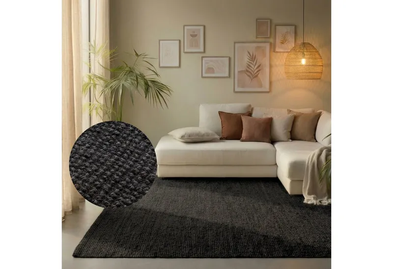 HANSE Home Teppich Jaipur Juteteppich, als Läufer und in Rund, rechteckig, Höhe: 10 mm, 100% Naturfaser, Wohnzimmer, Esszimmer, Schlafzimmer, Schwarz, – Produktbild 1 von 5