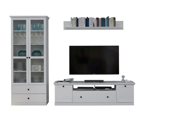 Home affaire Wohnwand Örebro, (Set, 4-St), zeitloser Landhausstil, mit Vollauszug, Beleuchtung optional, Weiß, – Produktbild 3 von 5