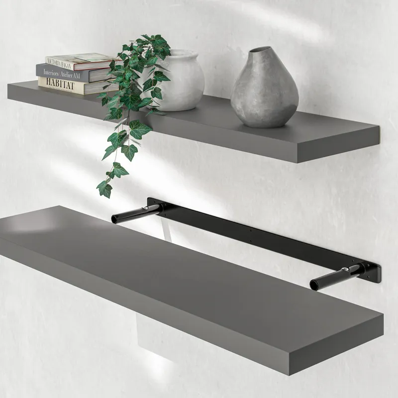 Casaria® Wandregal Schweberegal 90cm Grau + Halterung, Grau, – Produktbild 2 von 2