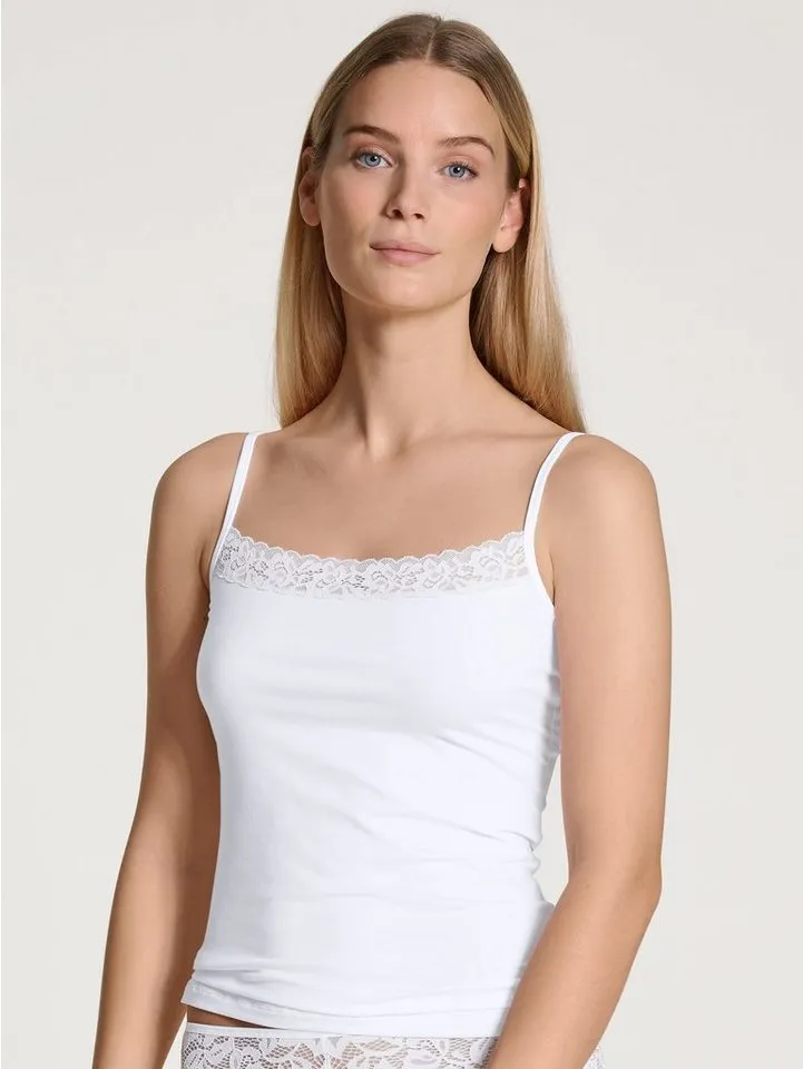 CALIDA CALIDA Spaghettitop Natural Comfort Lace weiche Spitze, elastisch, Single Jersey Qualität, Cotton-Mix, Weiß, – Produktbild 4 von 5