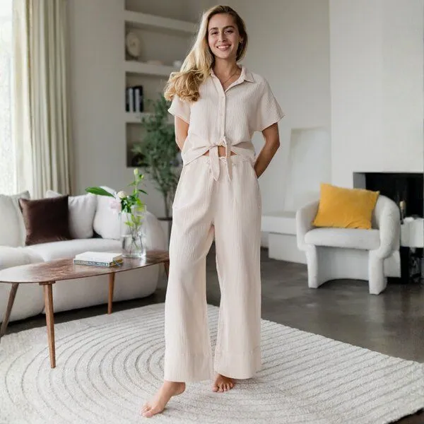 NORDLICHT NORDLICHT Musselin Hose Hilla aus 100% Bio-Baumwolle, Natur, – Produktbild 2 von 4