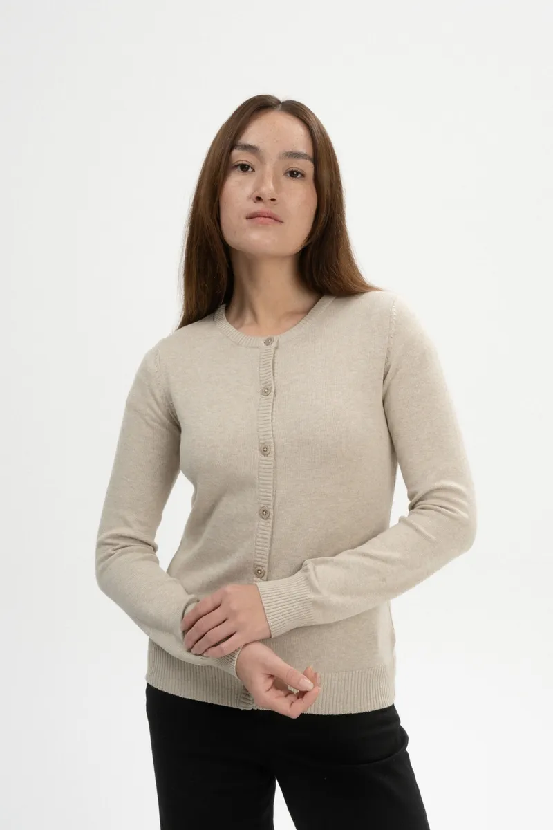 MELA MELA Damen vegan Strickjacke Fine Nameen Pebble Melange Beige, Beige, – Produktbild 2 von 2