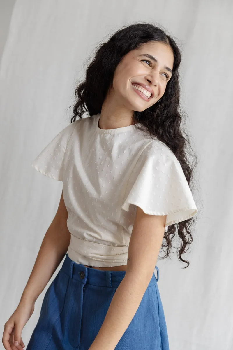 Jyoti - Fair Works Jyoti - Fair Works Damen vegan Wickel-Bluse Neeraj Weiß, Weiß, – Produktbild 1 von 2