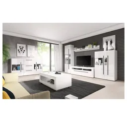 Lomadox Wohnzimmer-Set TURDA-83, (Mega-Spar-Set, 6-St., 6-tlg), weiß mit Absetzungen in schwarz 320/204/50 cm – Produktbild 1 von 1