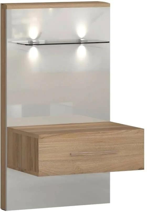 OTTO home Nachtkonsole Gala, beige hochglänzend UV lackiert und melaminbeschichtet, kratzfest (Schublade mit Soft-Close-Funktion, 56x47x100cm (BxTxH), mit Beleuchtung,wahlweise rechte oder linke Bedienung,FSC-zertifiziert, Beige|weiß, – Produktbild 2 von 5