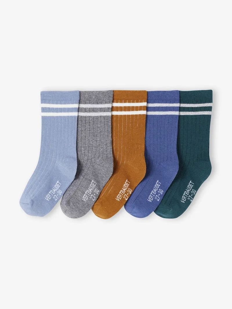 Vertbaudet 5er-Pack Kinder Socken Doppelstreifen BASIC, Graublau, – Produktbild 1 von 2