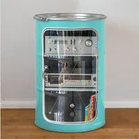 Lockengelöt Lockengelöt HiFi Vitrine aus einem Hamburger Ölfass, Türkis (gepulvert), – Produktbild 2 von 3