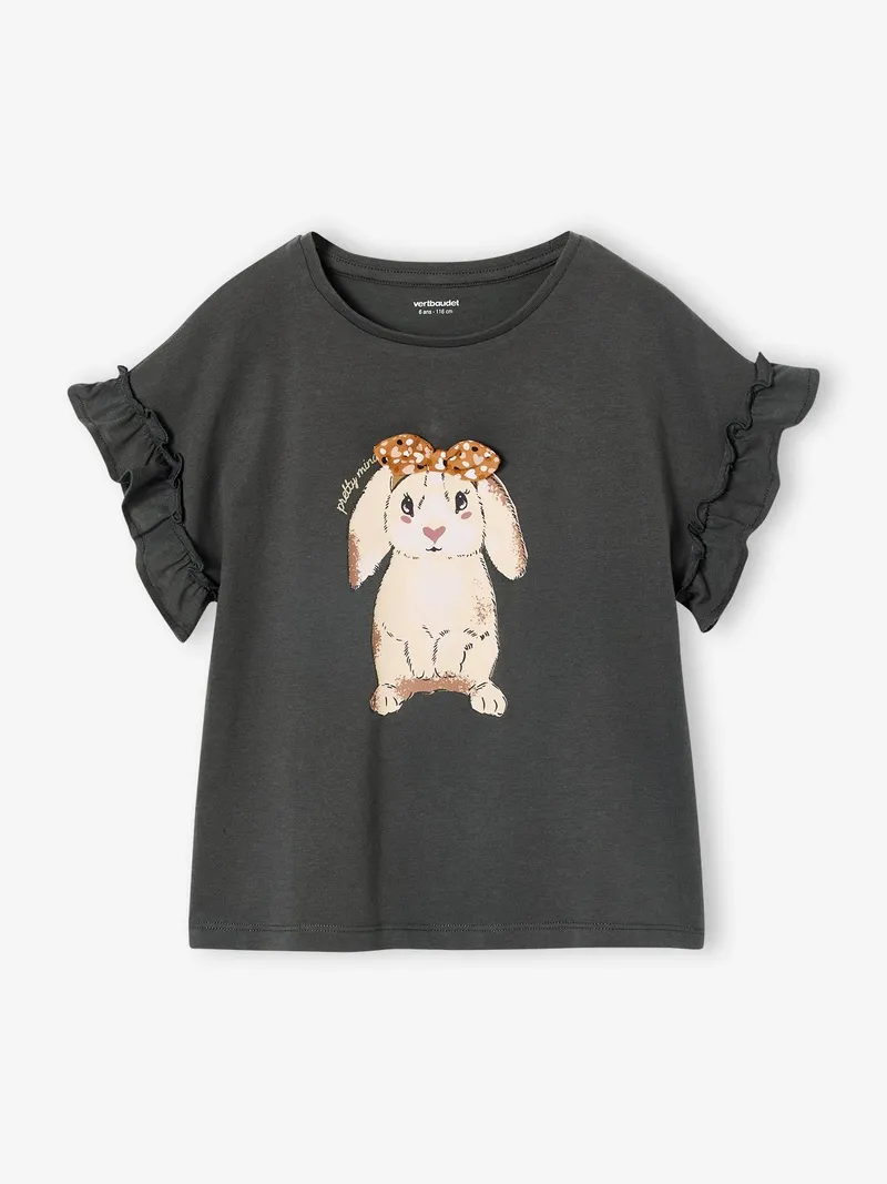 Vertbaudet Mädchen T-Shirt mit Volantärmeln, Anthrazit, – Produktbild 1 von 3
