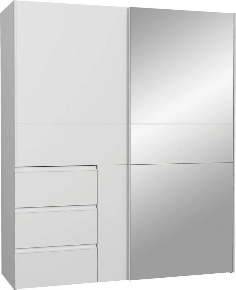 FORTE Schwebetürenschrank Winn2 mit Spiegel und 3 Schubkästen, Weiß, – Produktbild 2 von 5