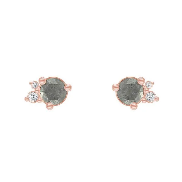 Eppi Eppi Goldene Cluster-Ohrringe mit Salt and Pepper Diamant Meave, Rosa, – Produktbild 1 von 4