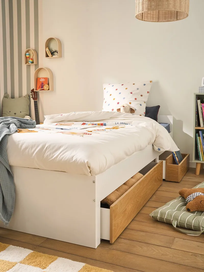 Vertbaudet 2-in-1 Kinderbett mit Stoffzelt und 2 Bettschubladen, Weiß, – Produktbild 2 von 4