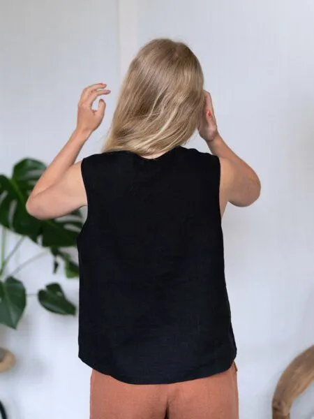 FUXBAU FUXBAU Frauen Leinentop, Schwarz, – Produktbild 4 von 4
