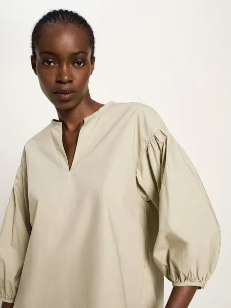 LANIUS LANIUS Bluse mit Kräuseln (GOTS) aus Bio-Baumwolle, Stone, – Produktbild 3 von 4