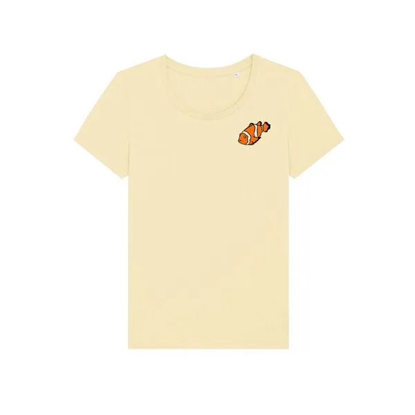 Spangeltangel Spangeltangel T-Shirt bedruckt, "Clownfisch", nachhaltig, Biobaumwolle, Brustprint, Damen, Kurzarmshirt, Damenshirt, Frauen, bio, Gelb, – Produktbild 1 von 3
