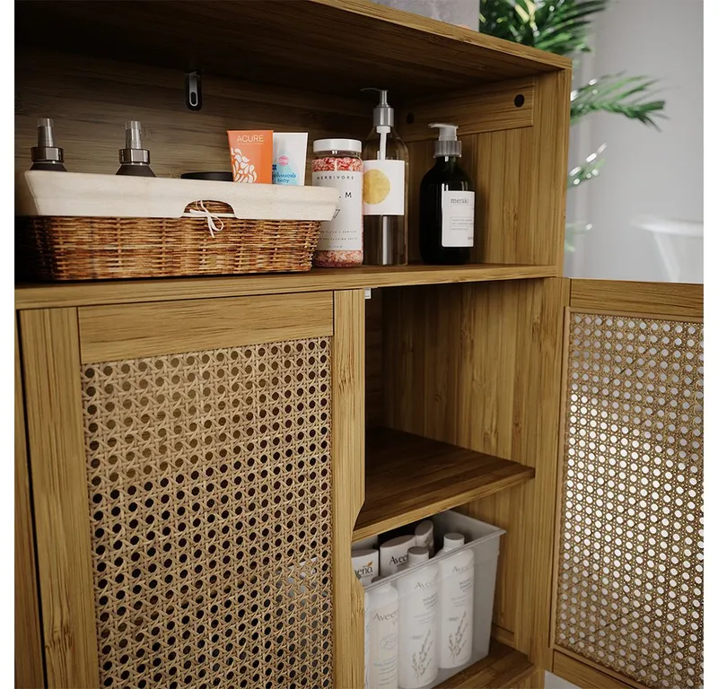 Vicco Midischrank Liora, Bambus/Rattan/Schwarz, 60 x 80 cm (1-St), Braun, – Produktbild 4 von 5