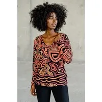 KOKOworld Bluse Saja Longsleeve – Viskose farbenfroher KOKOworld Print weiter Schnitt V-Ausschnitt – perfekt für Yoga – Fair produziert – Produktbild 1 von 1