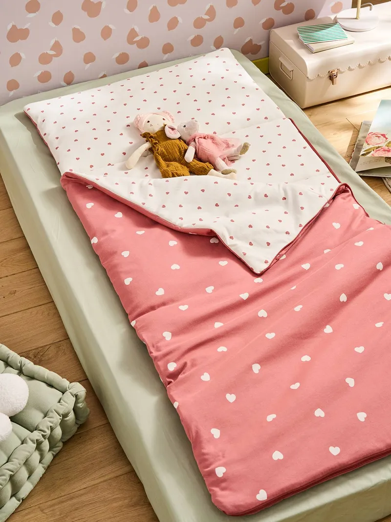 Vertbaudet Kinder Schlafsack MEIN HERZ, Altrosa, – Produktbild 1 von 4