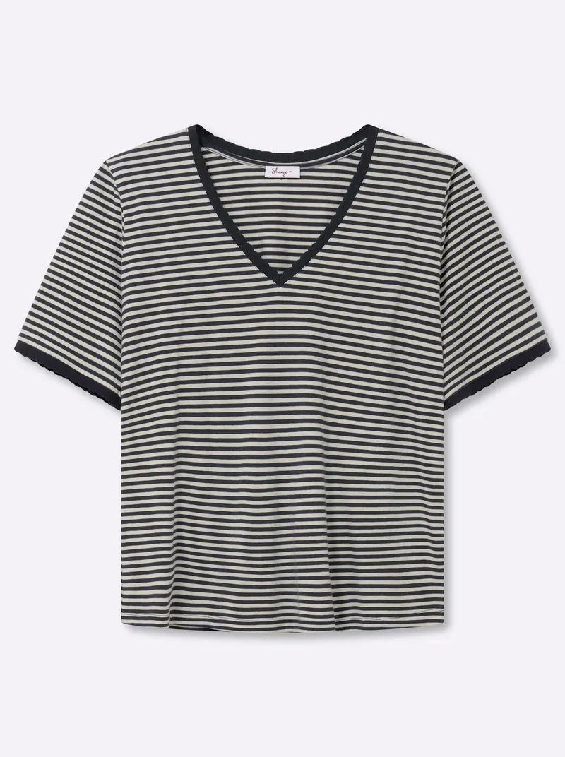 sheego sheego Ringelshirt ecru-tiefblau-geringelt, Ecru-tiefblau-geringelt, – Produktbild 1 von 2