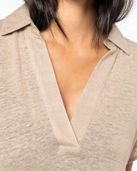 YTWOO YTWOO Exklusives Damen Polohemd aus 100% Leinen, Beige, – Produktbild 4 von 4
