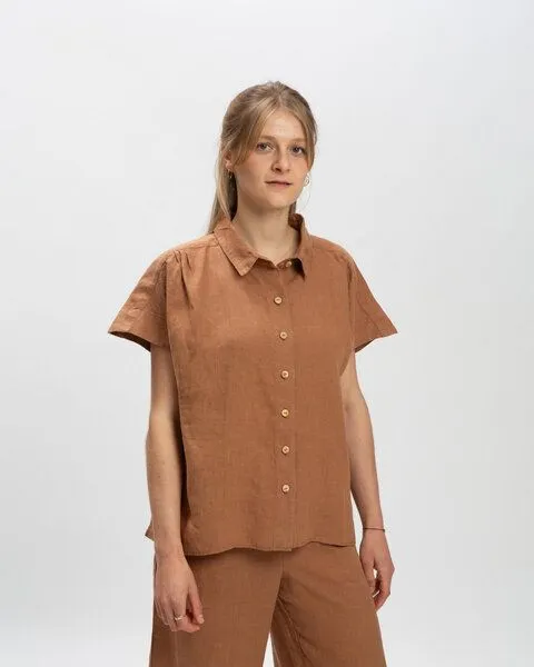 MATONA Matona Kurzarmbluse aus Leinen für Frauen / Linen Blouse, Coffee, – Produktbild 1 von 4