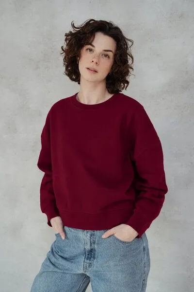 Kultgut Kultgut Goodness Sweater 100% Bio-Baumwolle - Ein schöner Allrounder im Boxistyle, Dunkelrot, – Produktbild 2 von 4