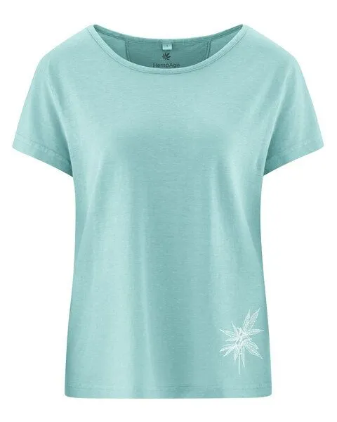 HempAge HempAge Damen T-Shirt mit Print Hanf/Biobaumwolle, Lake (blau), – Produktbild 3 von 4