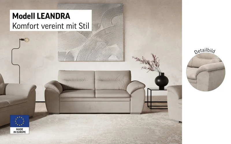 COTTA 2-Sitzer Leandra, Polstergarnitur, auch als Set erhältlich, Grau, – Produktbild 3 von 5