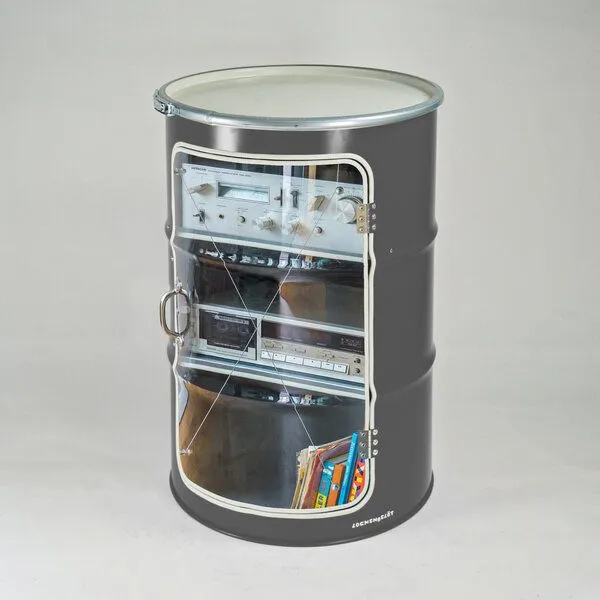 Lockengelöt Lockengelöt HiFi Vitrine aus einem Hamburger Ölfass, Schiefergrau (gepulvert), – Produktbild 3 von 3
