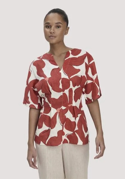 hessnatur hessnatur Print Bluse Relaxed aus reinem Leinen, Terrakotta, – Produktbild 1 von 4