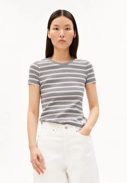 ARMEDANGELS ARMEDANGELS KARDAA STRIPES Damen Ripp-T-Shirt aus Bio-Baumwoll Mix, Silver melange-white, – Produktbild 1 von 4