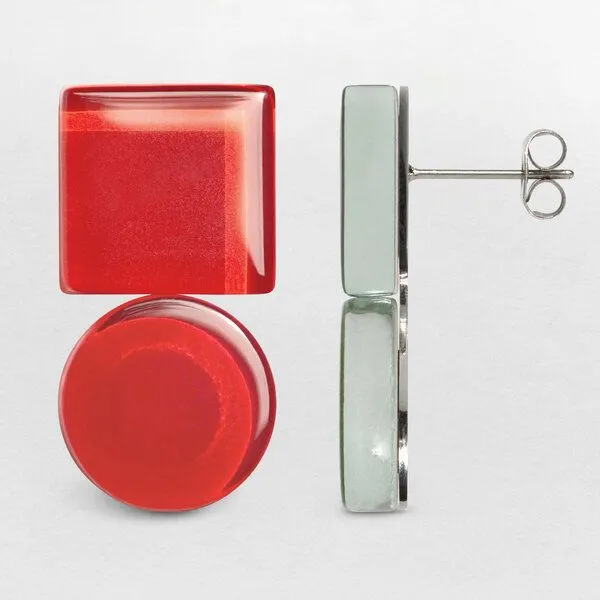 ALEXASCHA ALEXASCHA Geometrische Statement Ohrringe aus Glas | Bauhaus Design | 16 Farbkombinationen, Kirschrot, – Produktbild 4 von 4