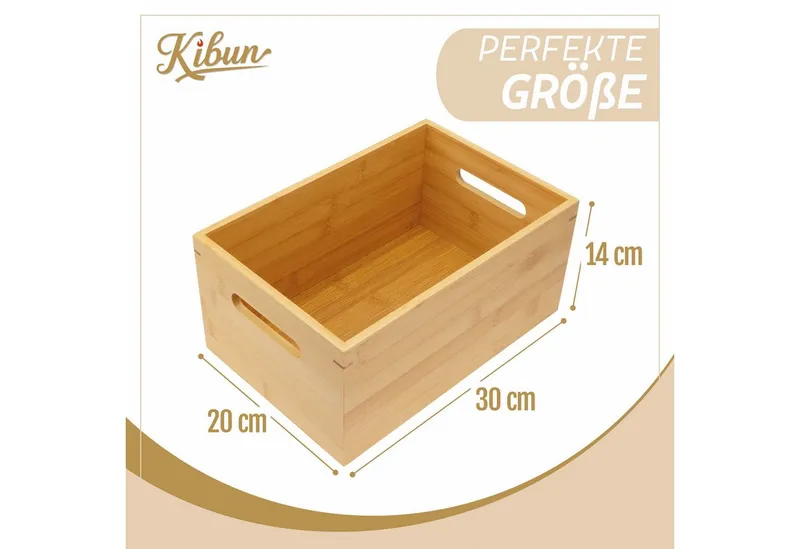Kibun Holzkiste Holzbox mit Griffen 30x20x14 cm (Stapelbare Aufbewahrungsbox Holz ohne Deckel, 2 St), Allzweckkiste Holzbox Organizer für Büro Küche Kinderzimmer, Beige, – Produktbild 2 von 5