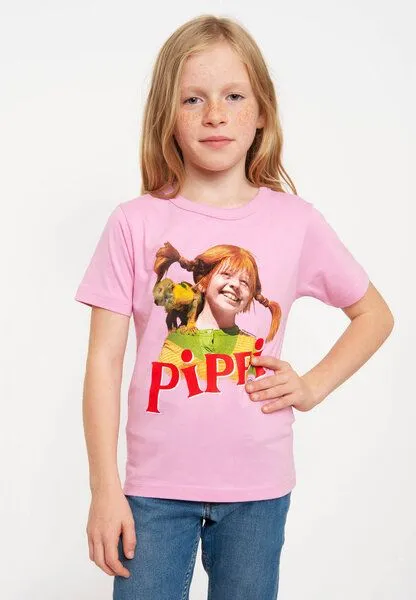 LOGOSH!RT LOGOSH!RT - Pippi Langstrumpf & Herr Nilsson - Bio T-Shirt - Kinder, Hellrosa, – Produktbild 4 von 4