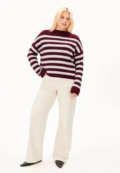ARMEDANGELS ARMEDANGELS MERINAA STRIPED Damen Strickpullover aus100% Bio-Baumwolle, Velvet red-soft blue-oatmilk, – Produktbild 4 von 4