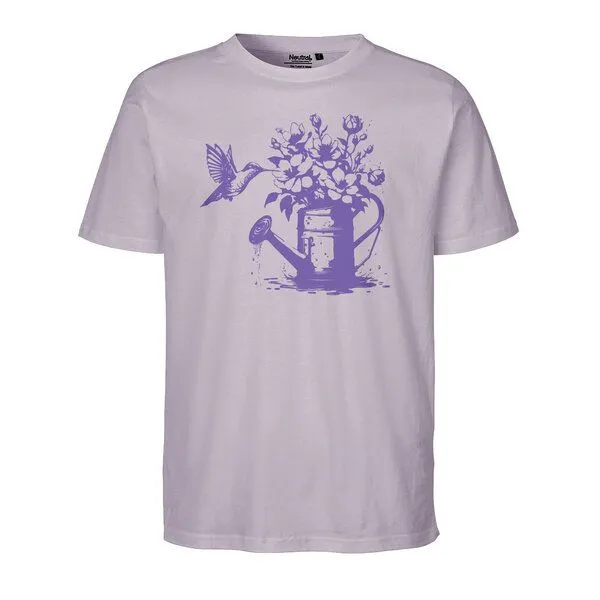 HANDGEDRUCKT HANDGEDRUCKT "Gartenfreude" Unisex T-Shirt, Dusty purple, – Produktbild 1 von 3