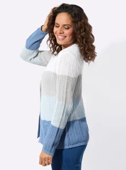 Witt Ajourstrickjacke mittelblau-ecru-geringelt – Produktbild 1 von 1
