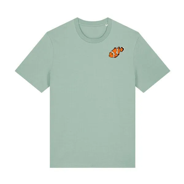 Spangeltangel Spangeltangel T-Shirt bedruckt, "Clownfisch", nachhaltig, Biobaumwolle, Brustprint, Herren, Männer, bio, Tiere, Fische, Meer, Ozean, Türkis, – Produktbild 1 von 3