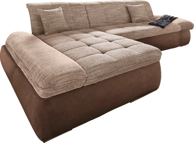 DOMO collection Ecksofa PB MORIC wahlweise mit Bettfunktion + Armteilverstellung, L-Form, im XXL-Format, B/T/H:300/172/80 cm, feine Steppung, Beige|braun, – Produktbild 6 von 6